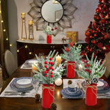 4 Pcs Christmas Centerpiece Table Decorations Artificial Potted Plants Floral Arrangement With Red Berries Pinecones Stars Balls For Home Desktop Farmhouse Party Decor