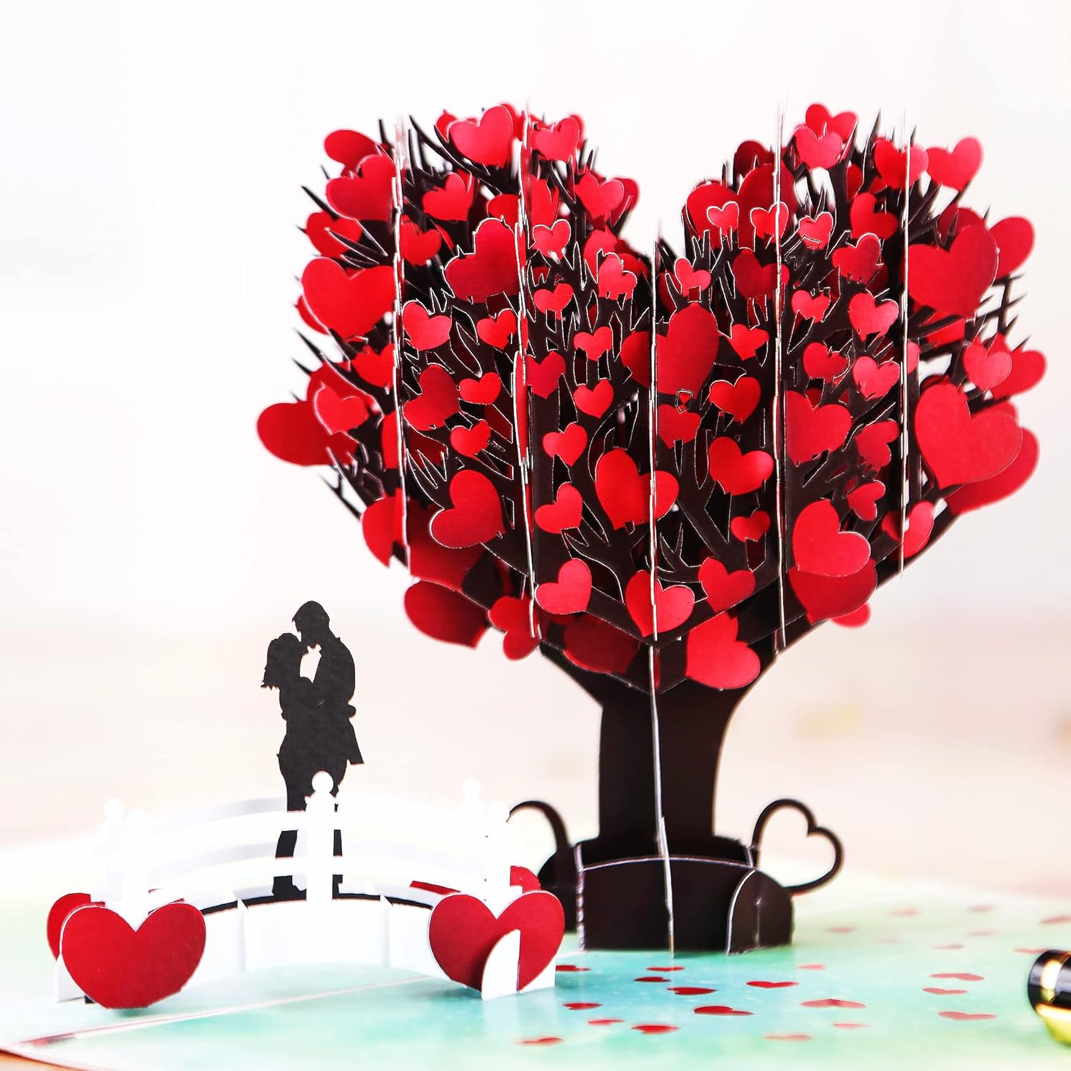 Love Tree Couple Valentines Day 3D Greeting Pop Up Card, Happy Anniversary, Wedding, Mother'S Day, Engagement, Birthday, For Wife, Husband,With Message Note & Envelop,Large Size 8X6 Inch