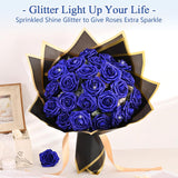 36Pcs Roses Artificial Flowers, Glitter Blue Roses Foam Flowers With Stems, Fake Flowers Glitter Foam Roses Bouquet For Diy Wedding Party Bridal Arrangements Table Centerpieces Home Decorations