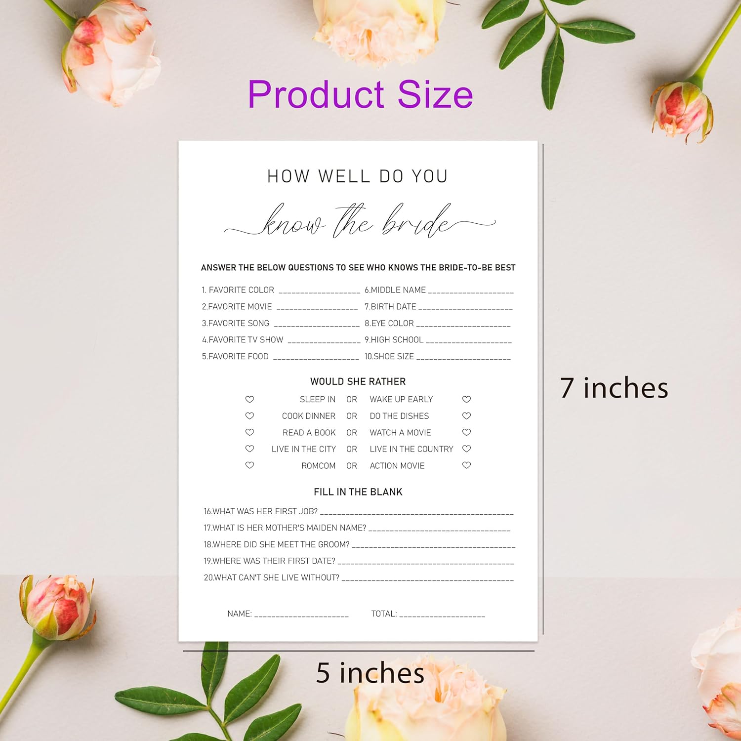 How Well Do You Know The Bride Game, Bridal Shower Questionnaire Cards, Who Knows The Bride Best, Minimalist Wedding Game, Bridal Shower Games, Bachelorette Party Games -Wktb01