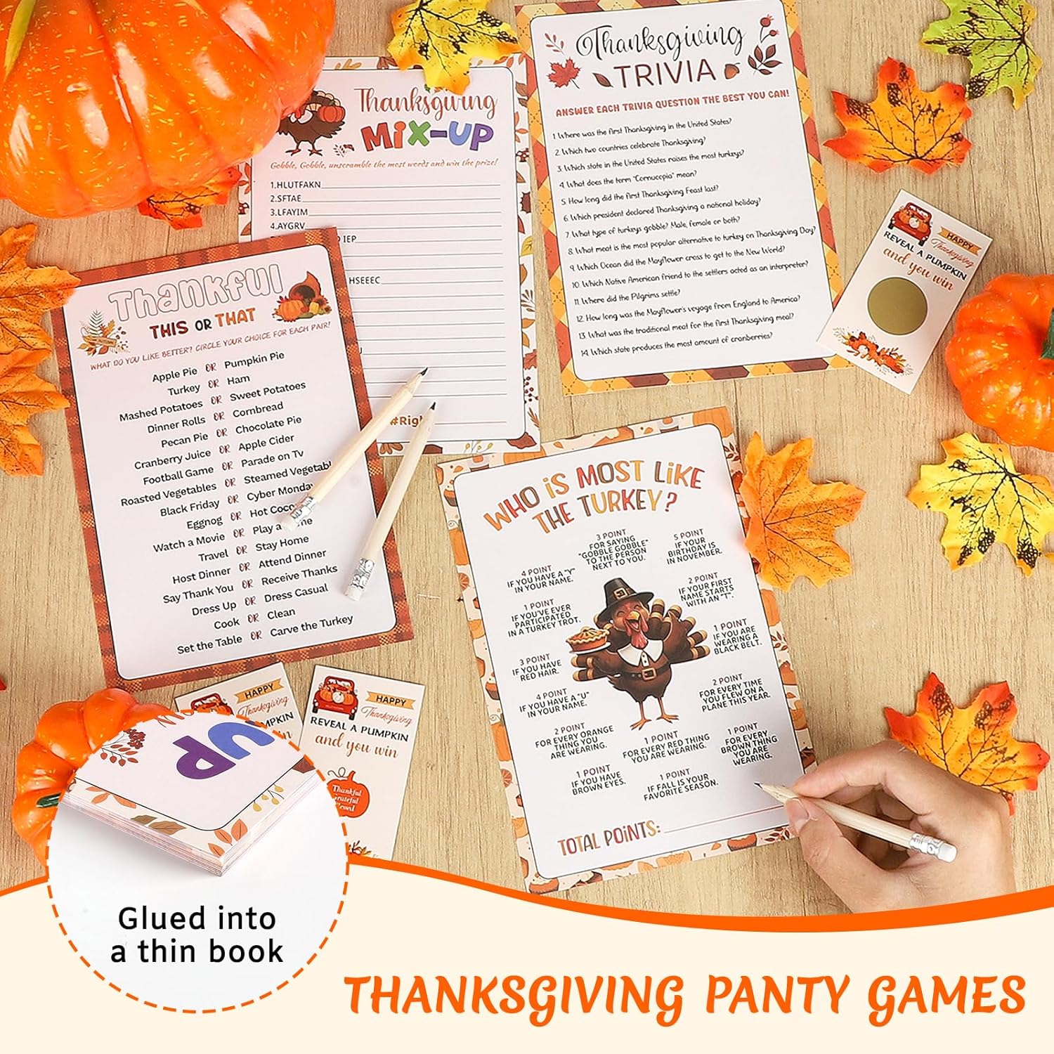139 Pcs Thanksgiving Party Games Set Friendsgiving Game Decorations Turkey Trivia Scramble Activities Paper Cards For Adults Family Word Search Card Harvest Festival Fall Holiday Supplies Favors