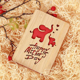 Mothers Day Cards,Handmade Bamboo Greeting Cards,Wooden Thankyou Card,Wooden Birthday Card For Mom,Mum Birthday Gift,Elephant Pattern