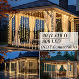 Led Curtain Lights Outdoor 40Ft X10Ft, 800 Led Plug In Hanging String Lights Indoor, Twinkle Lights Backdrop For Outside Backyard Patio Wedding Décor, Warm White (Not Connectable)