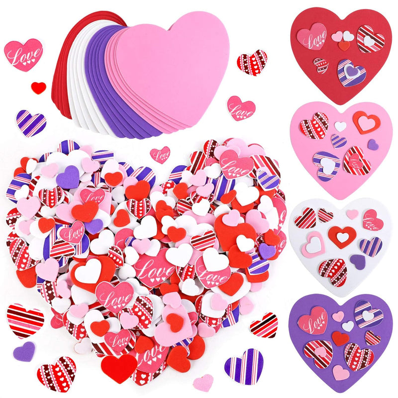 320 Pieces Valentine'S Day Foam Hearts Sticker Kit Includes 300 Pieces Colorfu