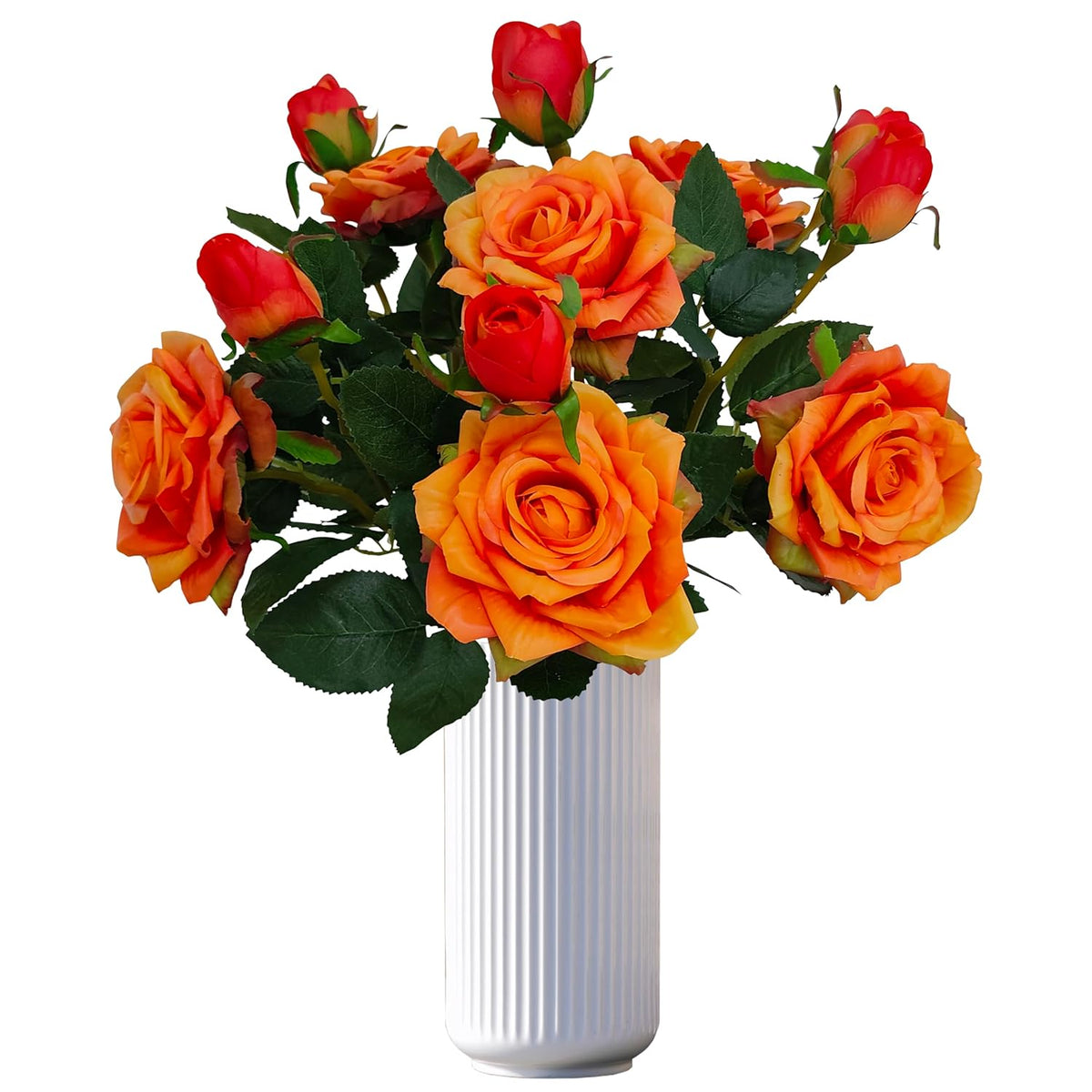 Fake Sunset Red Flowers, 6 Pcs Faux Silk Real Touch Moisturizing Artificial Rose Flowers For Wedding Decor,Flores Irosas Artificiales Para Decoracion(6, Orange)