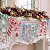 6.7 ft Christmas Fringed Stripe Bow Garland Red Blue Green Tattered Edge