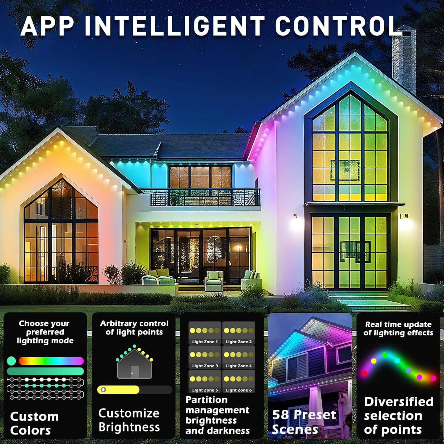 100Ft Permanent Outdoor Lights, Ip67 Waterproof,For House Roof, Christmas, Holiday, Party, Daily Lighting, Smart Rgb Outdoor Lights With Remote App Control & Diy Scenes