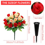 Artificial Cemetery Flowers,Cemetery Flowers For Grave,Outdoor Grave Decorations Roses,Memorial Flowers Bouquet With Cemetery Vase For Headstone Tombstone Decoration,2 Sets (Red Cranberry)