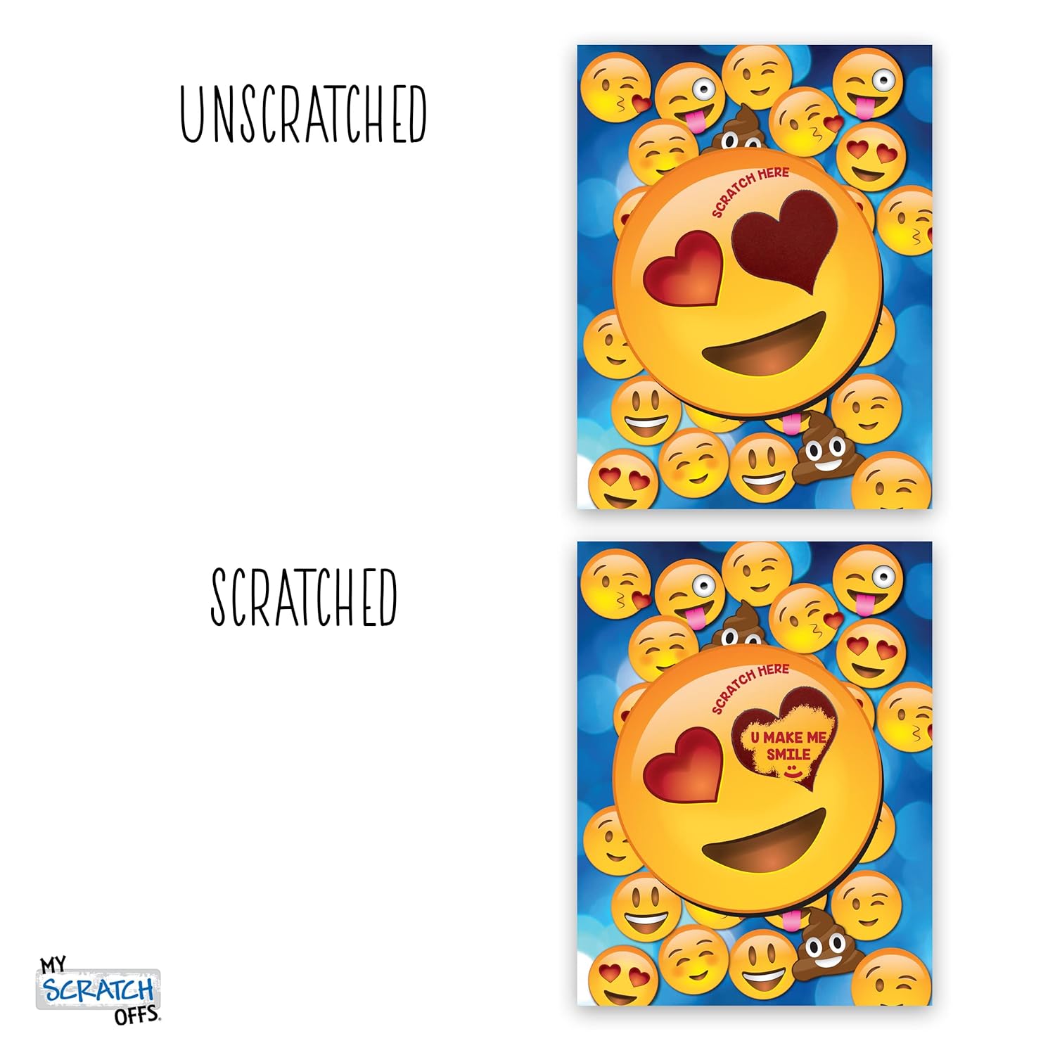 My Scratch Offs - 25 Pack Smiley Face Emoji Valentine Scratch Off Cards, 3x4 Inch Game Cards for Classroom Exchange, White Elephant Gifts & Party Favors for Valentine's Day