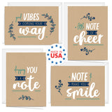 Encouraging Kraft Look Greeting Cards / 12 Friendship Note Card Pack With White Envelopes / 5" X 7" All Occasion Cards / 4 Modern Faux Brown Kraft Card Designs/Made In The Usa