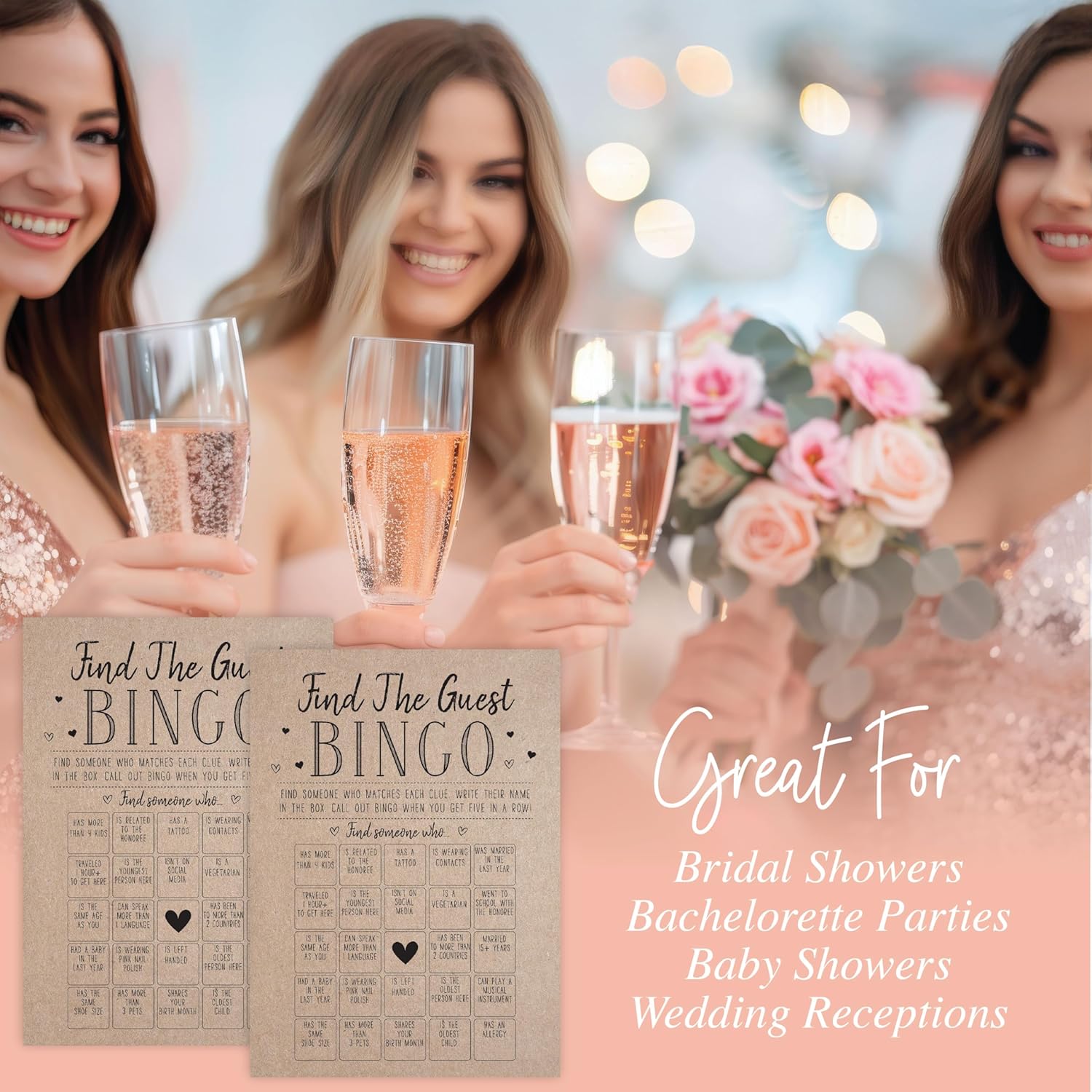 Bridal Shower Games, Find The Guest Bingo, Wedding Shower Game And Activities, 50 Game Cards Included