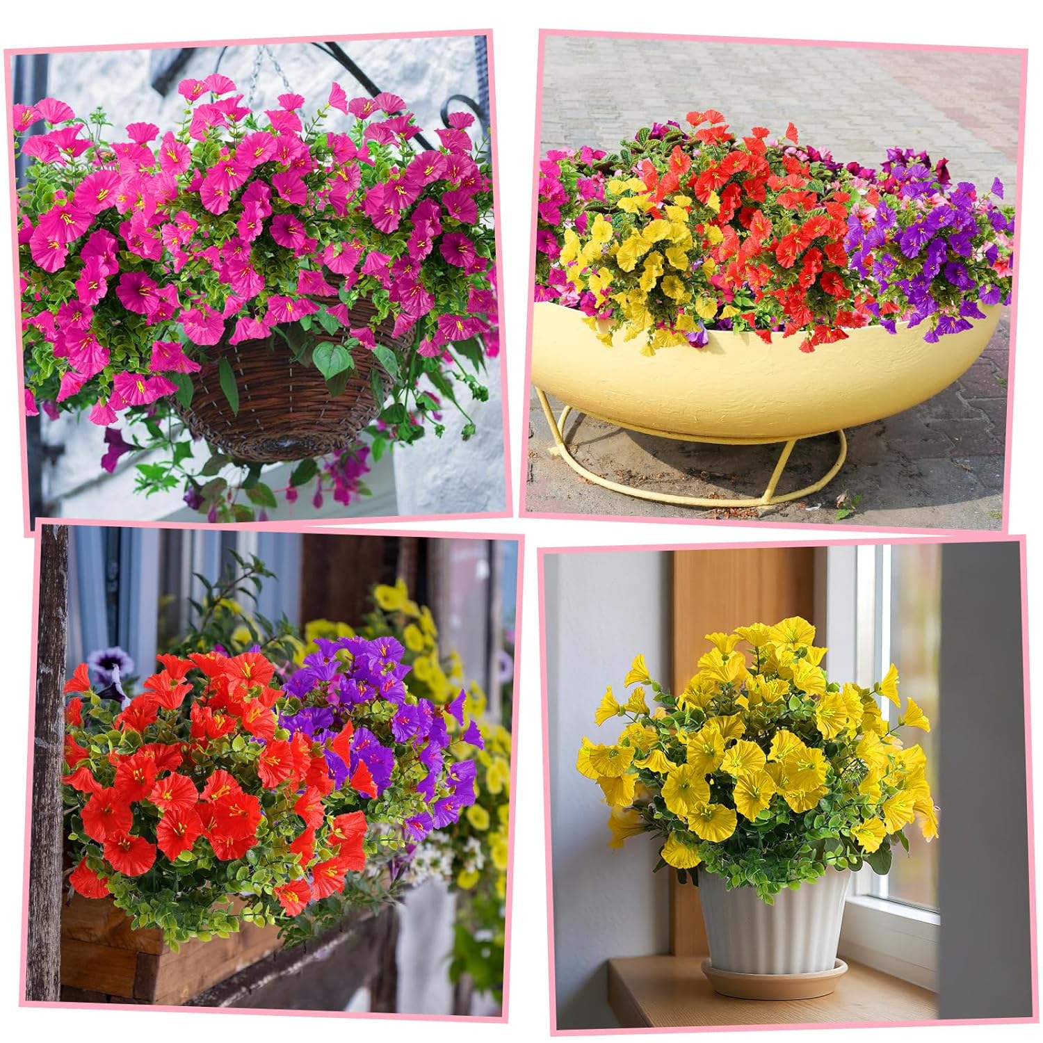 15 Bundles Artificial Summer Flowers For Outdoor, Fake Silk Morning Glory For Outside Uv Resistant, Realistic Faux Plants For Planters(Not Include Flower Pot)