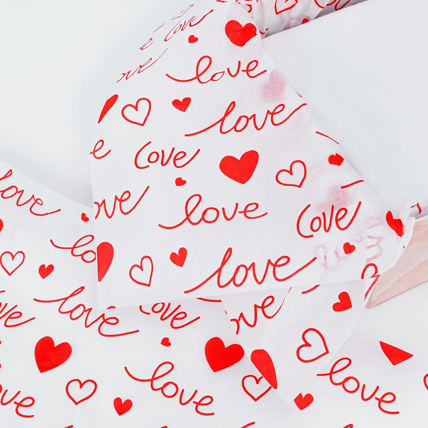 60 Sheets Red Love Tissue Paper Bulk,14" X 20",White With Red Love Heart Design Tissue Paper For Gift Bags, Birthday,Valentine'S,Mother'S Day,Weddings