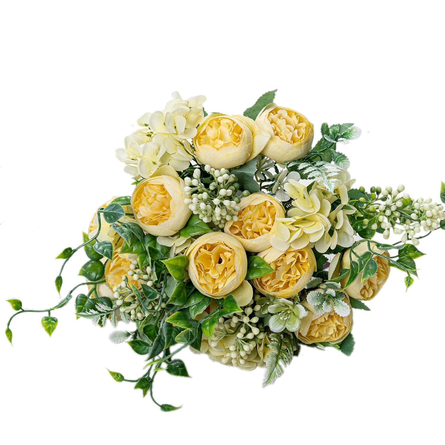 4 Pcs Artificial Peony Bouquet Short Stem For Diy Wedding Decoration Bridal Bouquet Home Decorations(Yellow 4-Pcs)