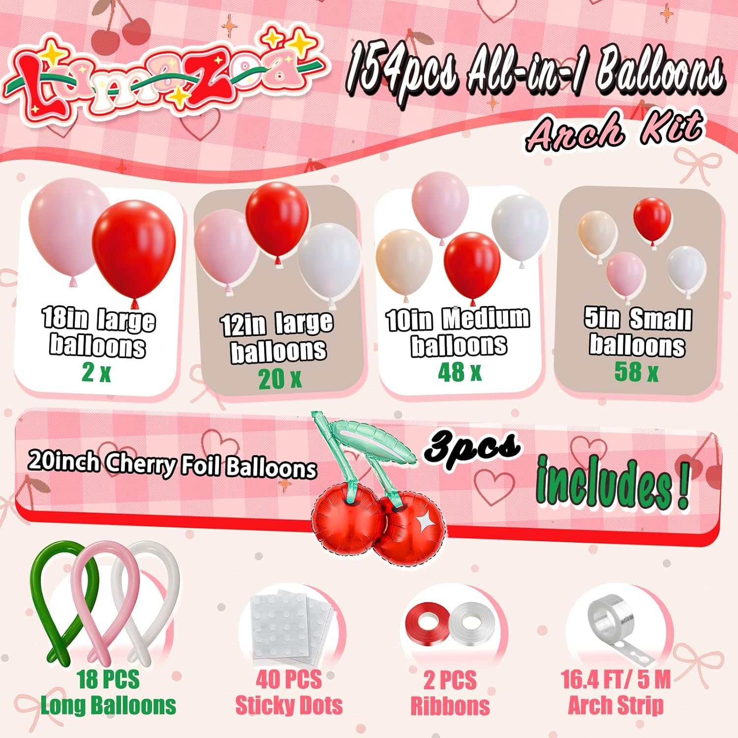 154Pcs Cherry Balloon Arch Kit, Pastel Pink Red White With 3Pcs Cherry Foil Balloons Garland For Cherry On Top Birthday Baby Shower Bachelorette Party Decorations