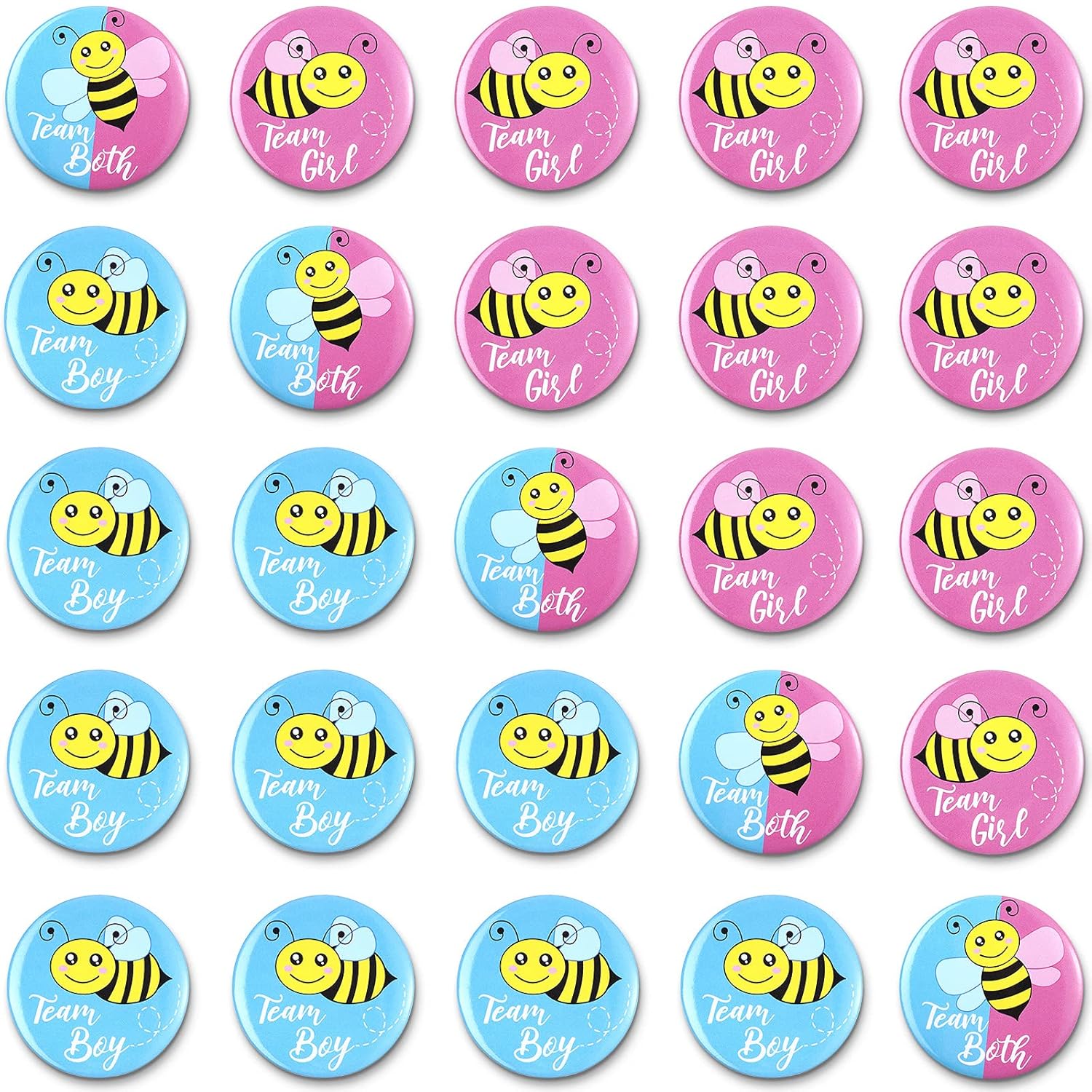 50 Pieces Bee Gender Reveal Button Pins Team Boy, Girl Or Both Buttons Pins Badges Kit In Pink And Blue For Bee Theme Baby Shower Gender Reveal Party Game Supplies
