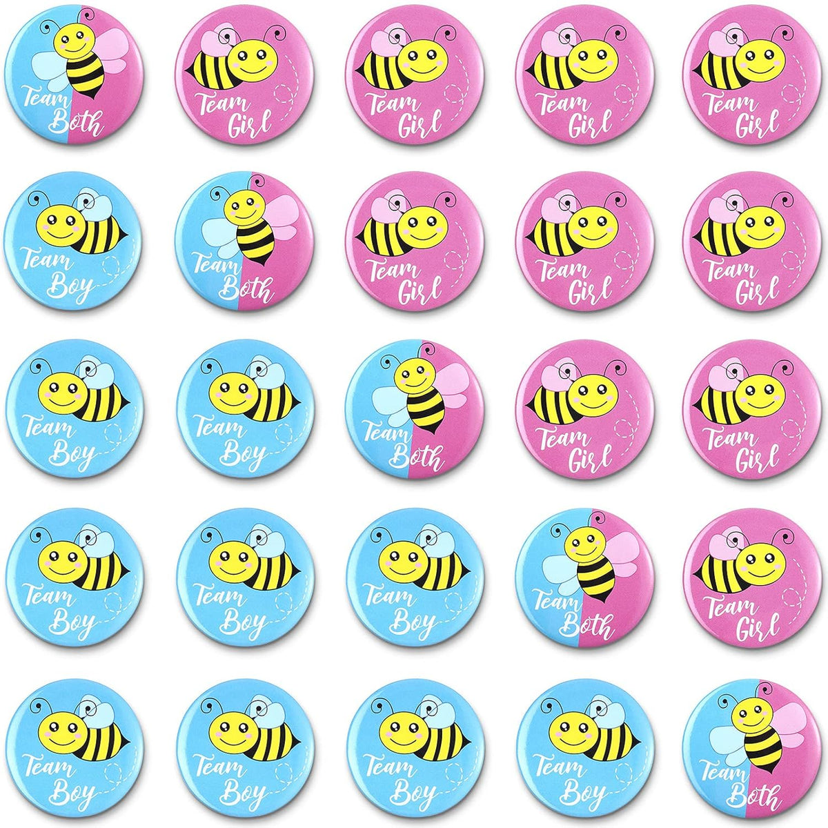 50 Pieces Bee Gender Reveal Button Pins Team Boy, Girl Or Both Buttons Pins Badges Kit In Pink And Blue For Bee Theme Baby Shower Gender Reveal Party Game Supplies