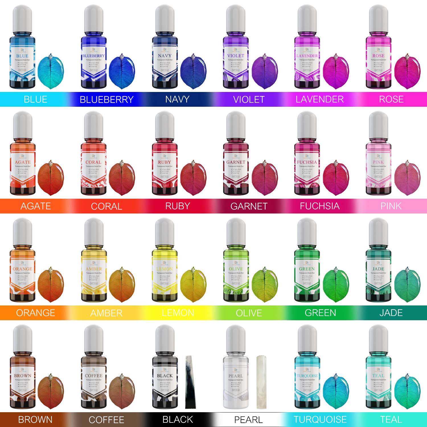 24 Color Epoxy Pigment - Crystal Transparent Dye For Diy Resin Art, Jewelry Making - Concentrated Uv Resin Colorant For Paint, Tumbler, Craft - 0.35 Oz/10Ml Each