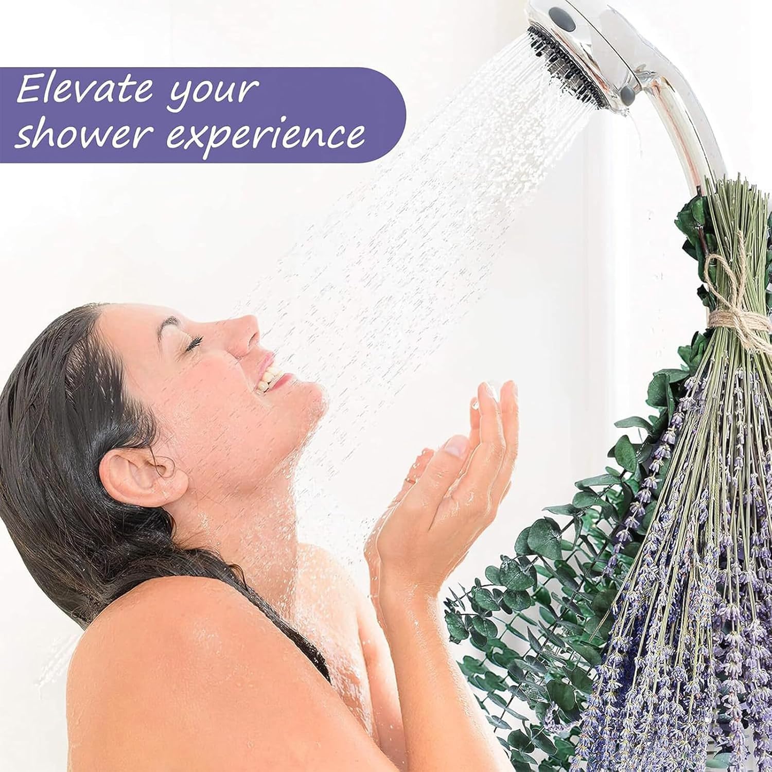 110 Pcs Dried Preserved Eucalyptus Stems & Lavender Flowers Bundles For Shower,17'' Natural Real Live Eucalyptus Leaves Hanging Lavender Shower Plant, Shower Plants Natural Fragrance Home Decor (110)