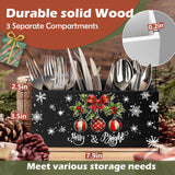 Christmas Bauble Ball Black Kitchen Utensil Holder, Merry Christmas Winter Xmas Holiday Wooden Utensil Holder Organizer For Kitchen Countertop Counter Shelf Table Decor