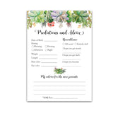 Succulents Prediction And Advice Cards - Pack Of 25 - Gender Neutral Baby Shower Games, New Parents Mom & Dad To Be Mommy & Daddy Message, Greenery Couples Coed Shower Activity Keepsake Book G300-Pdav