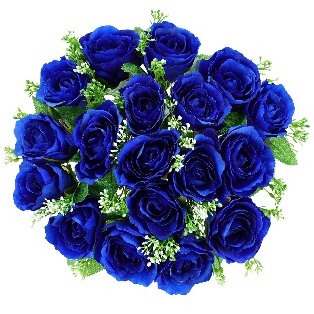 Cemetery Decorations For Grave-18 Blue Silk Memorial Artificial Rose Flower For Headstones Graveyard Graveside Grave Vase Funeral Decorations