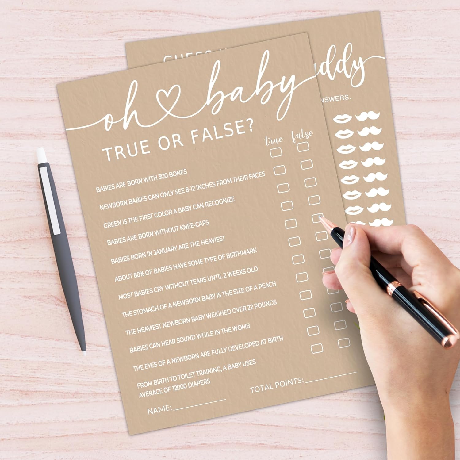 Hilarious Baby Shower Game Cards Ideas, 5" X 7" Double-Sided Baby Shower Games For Girl Or Boy, Brown Minimalism Gender Reveal Party Supplies - E08