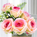 Fake Flowers With Vase, Artificial Velvet Roses Faux Plant Flower Arrangement Suitable For Home Office Living Room Bathroom Decoration, Dining Table Centerpiece (Pink)