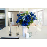 2Pcs Of 24 Stem Artificial Roses Carnation Mixed Bush Spring Faux Flower Arrangement For Outdoor & Indoor Wedding Home Decoration, Cemetery Decorations For Grave, Blue