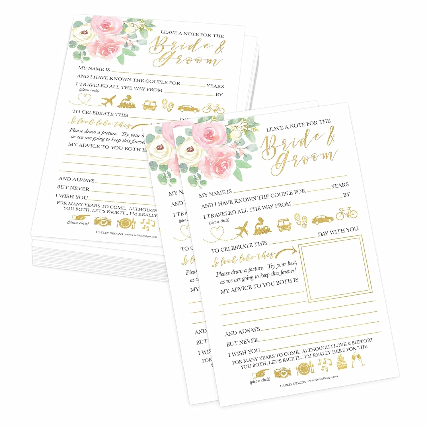 25 Floral Wedding Advice Cards-Bridal Shower Games, Wedding Guest Book Alternative, Wedding Card Boxes For Reception, Wedding Games For Guests, Reception Advice For The Bride
