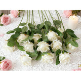 12Pcs 20’’Artificial Flowers Fake Roses, Long Stem Red Roses Bouquet For Decorating Parties Home Decor Party Valentines And Weddings (12Pcs White)
