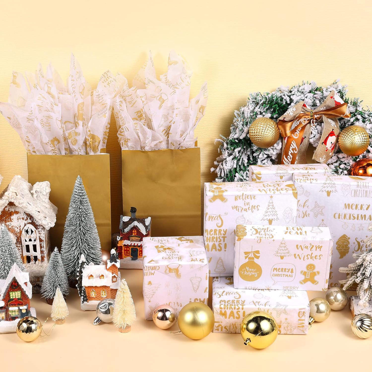 100 Sheet Gold Xmas Letter Tissue Paper, Golden Xmas Letter Gift Wrapping Paper For Christmas Diy Crafts Party Supplies, 13.8 X 19.7 Inch (Gold)