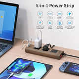 Surge Protector Power Strip 3 Outlets 2 USB Ports 1 USB C 1800J 10FT Flat Plug Extension Cord Wood Finish