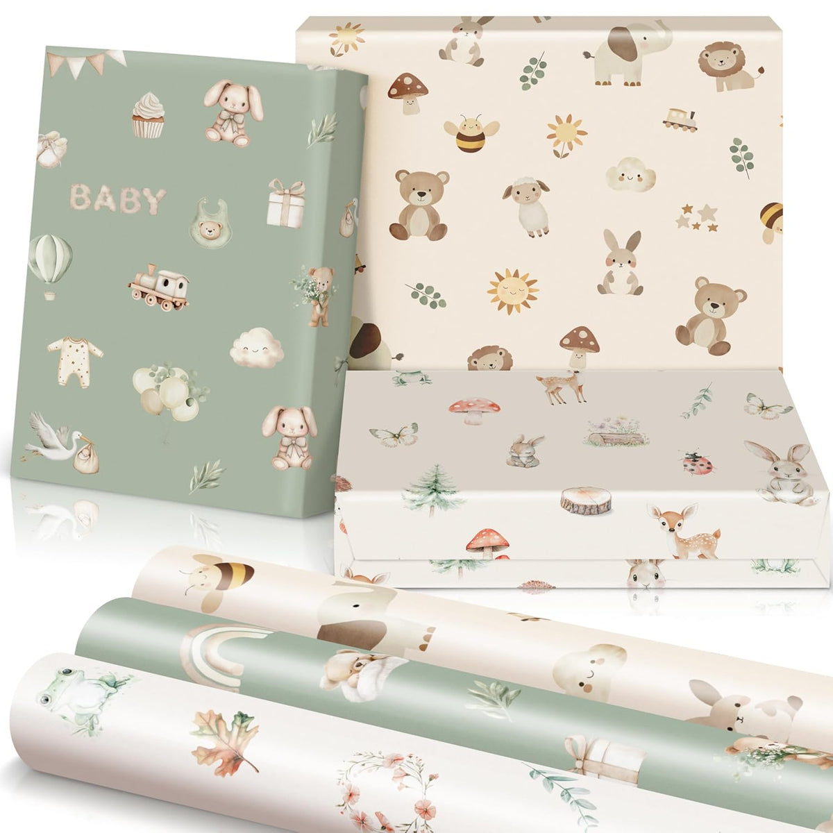 Beautiful Gift Wrapping Paper Rolls For Baby Shower - Cute Set Of 3 Quality Rolls For Birthdays & Baby Showers - Add A Touch Of Magic To Every Gift You Wrap - 17 X 120 In