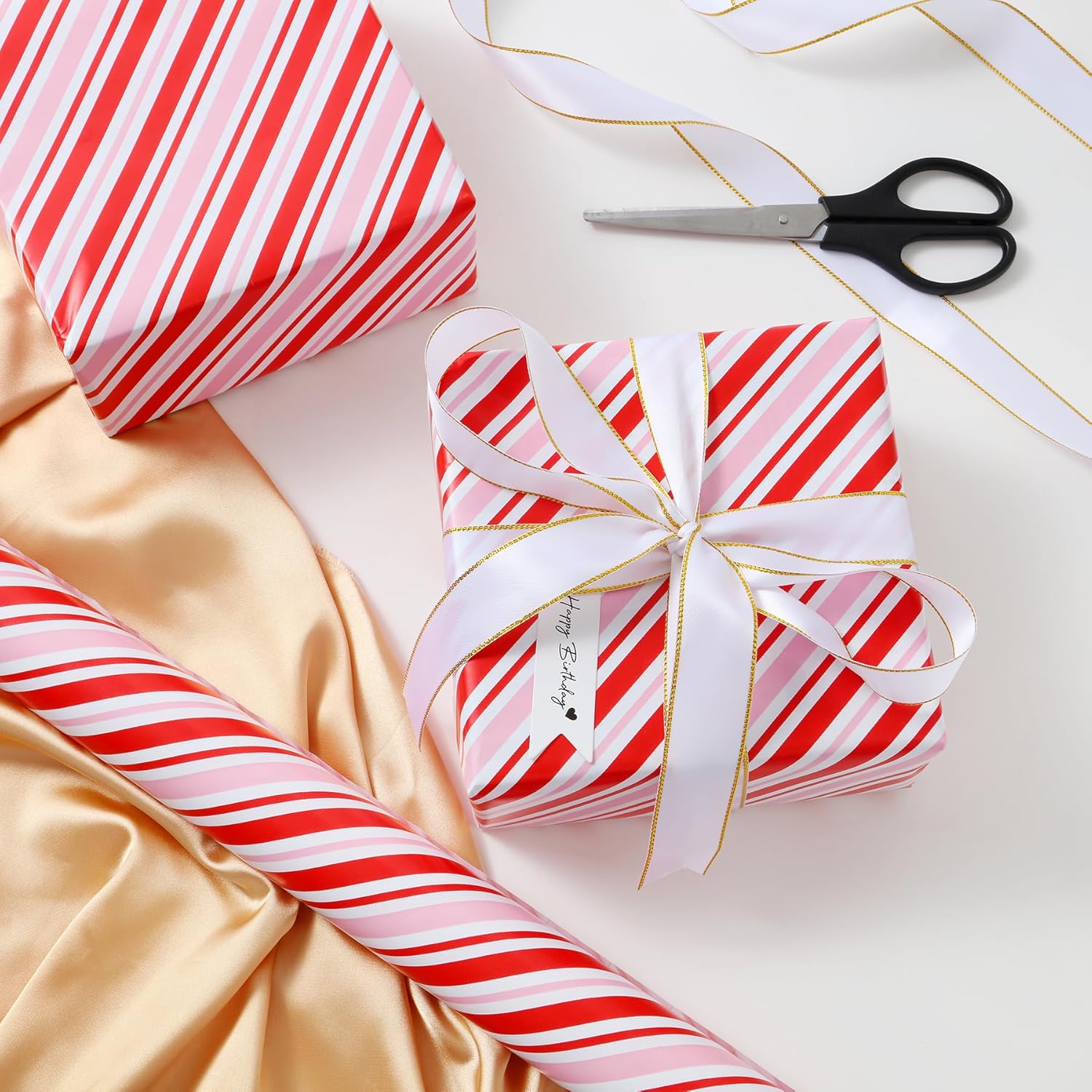 Gift Wrapping Paper Roll, 17 Inch X 32.8 Feet, Red Pink White Stripe For Birthday, Baby Shower, Valentine'S Day, Anniversary, Wedding, Christmas