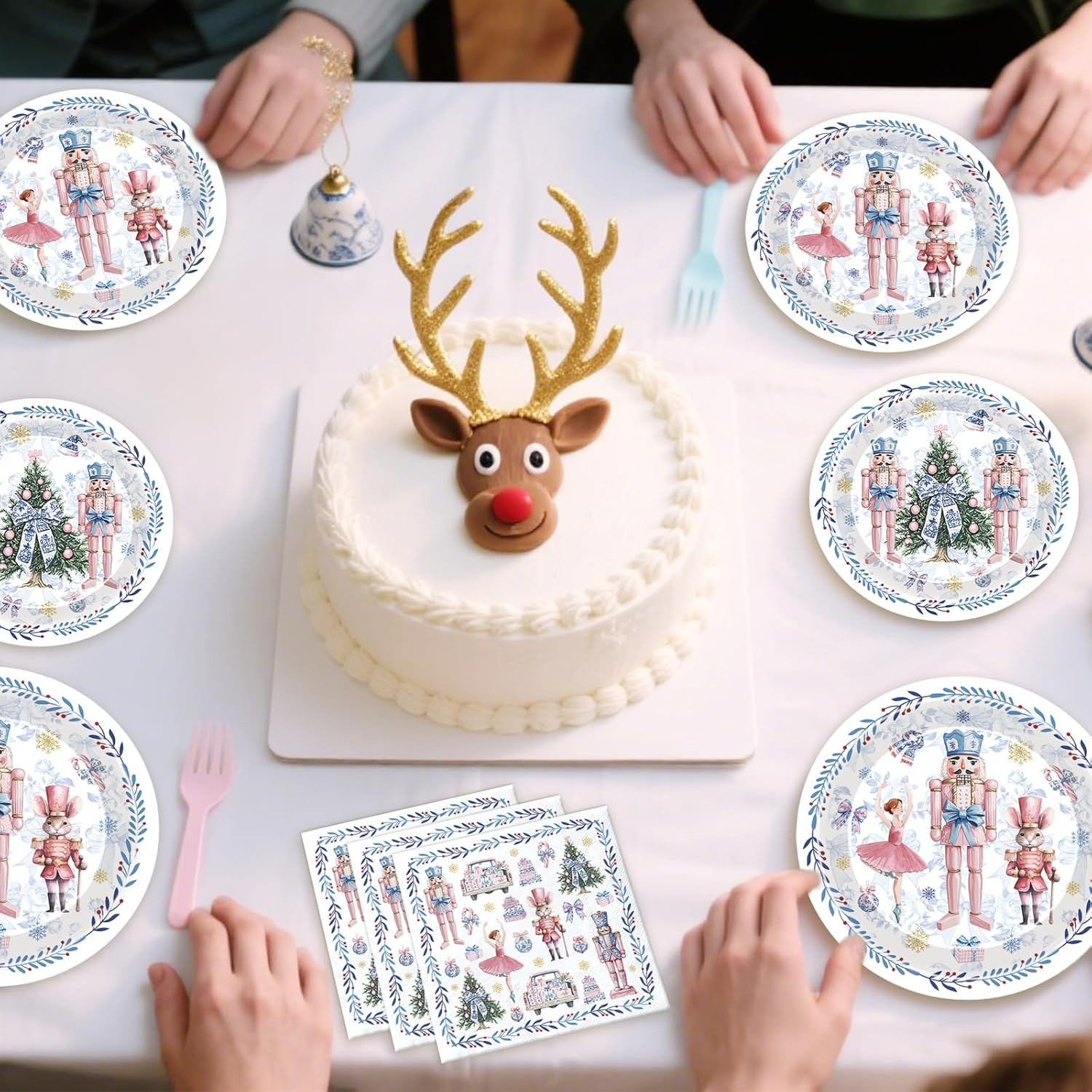Nutcracker Christmas Plates Decor - 96 Pcs Pink Blue Nutcrackers Xmas Party Decorations Disposable Dessert Paper Plate Napkins Forks Tableware Supplies For Winter Holiday Serves 24 Guests
