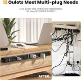 12 Outlet Surge Protector Power Strip 6FT Cord 2100J Wide Spaced Outlets Heavy Duty Black