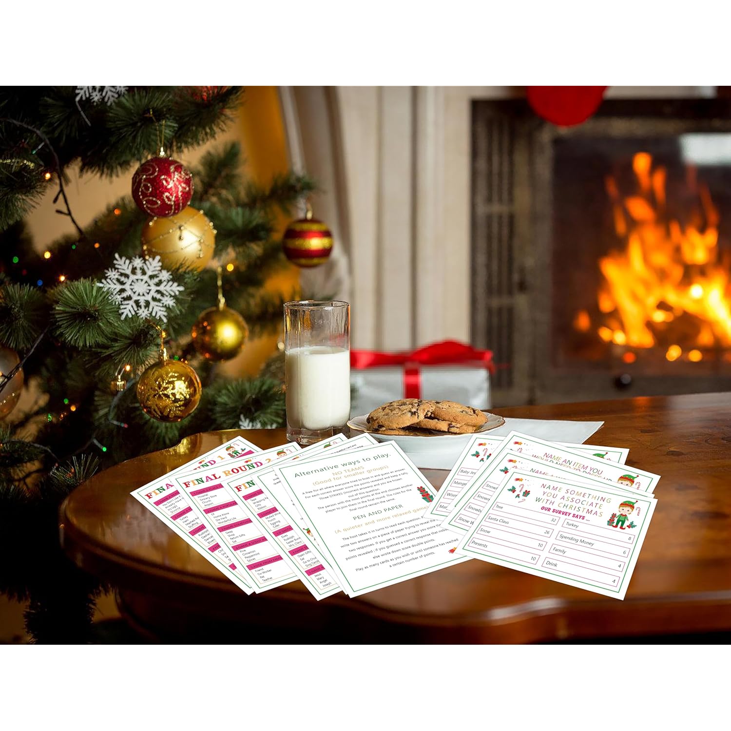 Christmas Friendly Feud Game, Christmas Trivia Quiz, Family Feud Baby Shower Game, Christmas Games For Family Party Activity Favors Supplies-12 Question Cards And 3 Final Rounds Cards-06