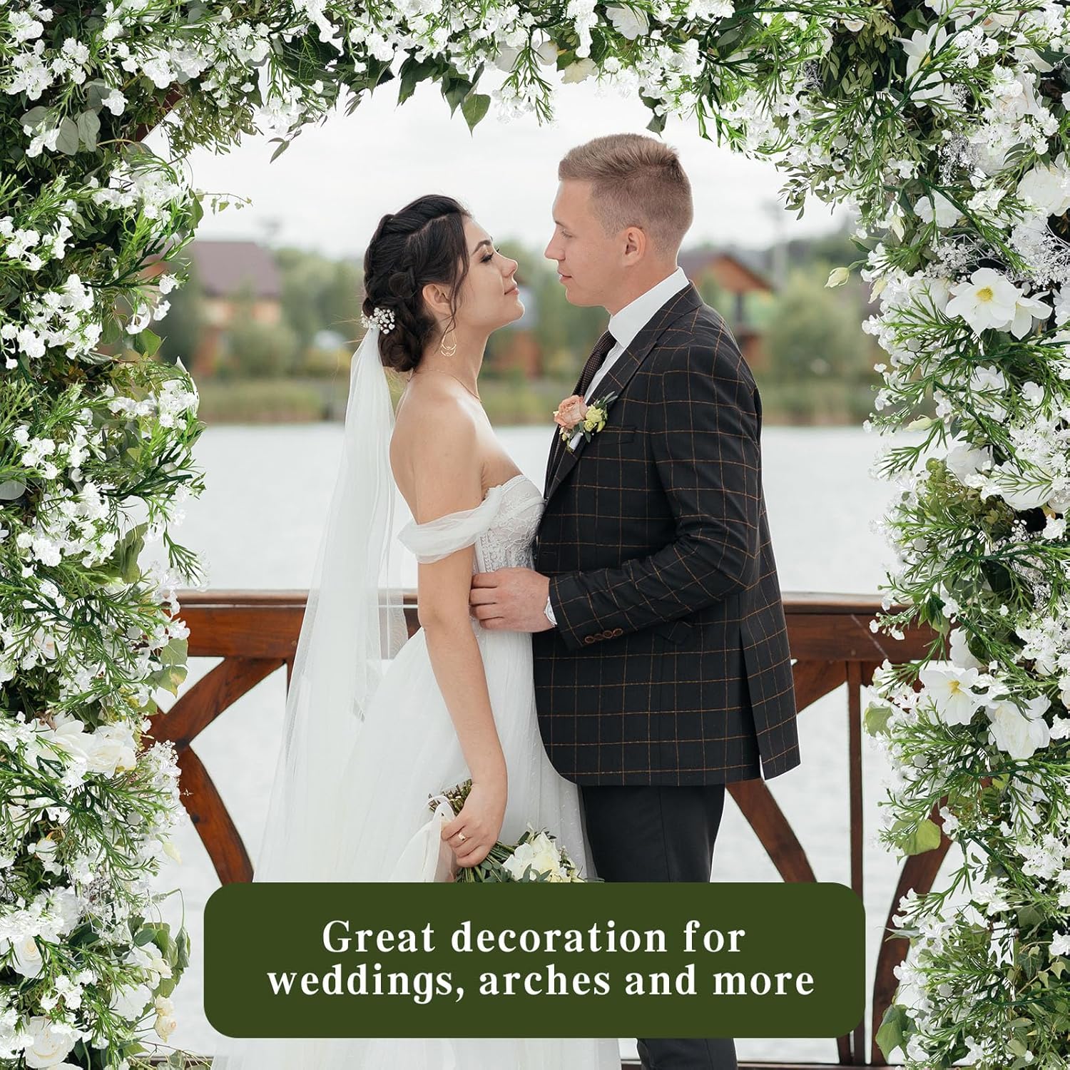 6 Pieces Artificial Baby Breath Flower Vines 5.9Ft Faux Hanging Gypsophila Greenery Garland Vines Fake Bulk Baby Breath Garland For Wedding Party Table Home Backdrop Wall Decor (White)