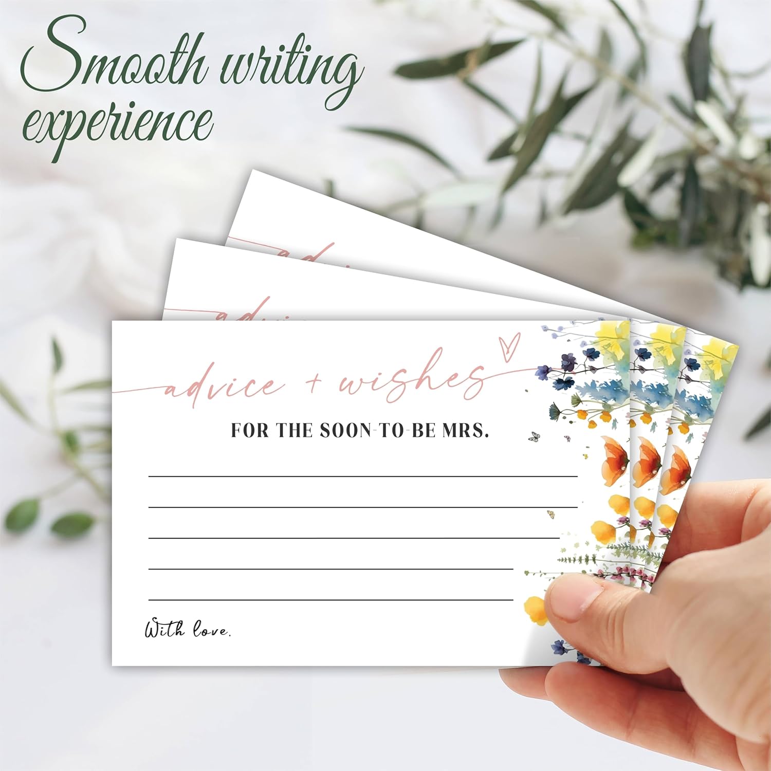 Wildflower Floral Bridal Shower Advice & Wishes Cards, 30 Pcs Minimalism Wedding Wishes Cards, Advice For Newlyweds, Wedding Party Decorations, Bridal Shower Party Favors & Supplies - A01