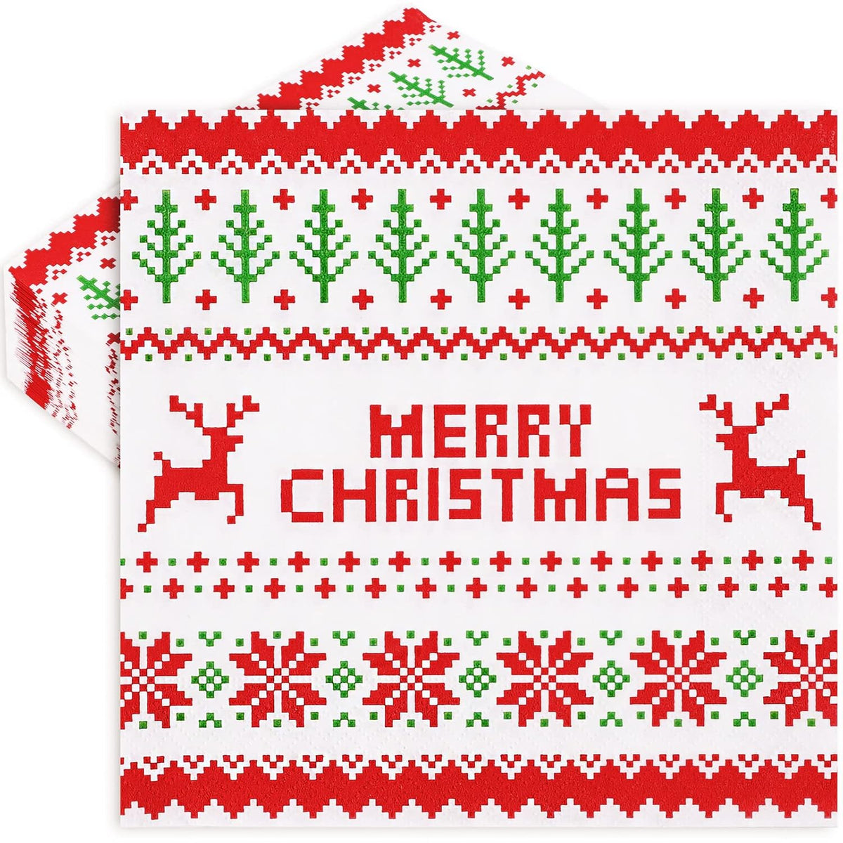 80 Pack Christmas Napkins 6.5 X 6.5 Inch Ugly Sweater Disposable Napkins Merry Christmas Dinner Napkins Red Green Holiday Paper Napkins For Xmas Winter Birthday Supplies Party Decoration