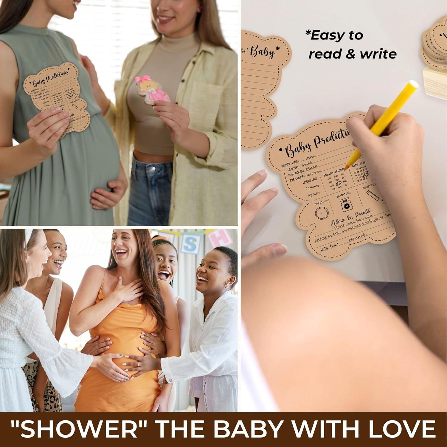 Baby Prediction Cards For Bear Decorations - Wishes Cards For Babys Shower Activities, We Can Bearly Wait Baby Shower Games, Boho Babys Predictions And Advice Card
