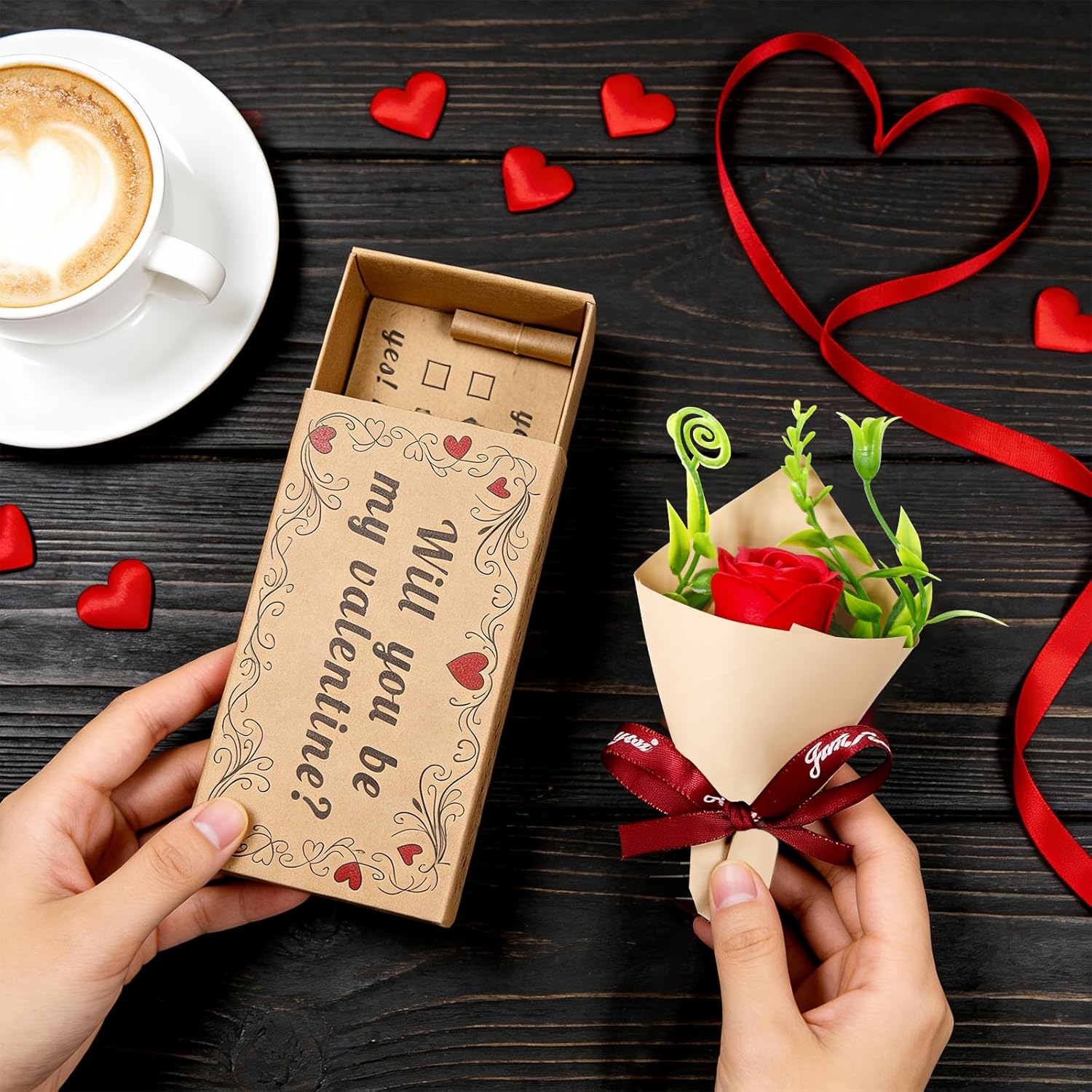 Will You Be My Valentine Card – Handmade Matchbox Gift With Mini Rose Gift, Cute Romantic Surprise For Her Or Him, Perfect For Anniversary, Valentine’S Day & Couples
