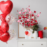 Valentine’S Day Gifts 6 Pcs Heart Shaped Berry Picks With White Metal Pot Artificial Red Heart Berry Twig Stem Branches For Valentine’S Day Anniversary Flower Bouquets Wedding Home Decor