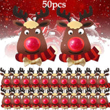 50Pcs Christmas Lollipop Paper Cards Elk Reindeer Pattern Candy Decorative Cards Moose Diy Folded Candy Holders Cards Wrap Decorations For Winter Family Party Supplies (Red)