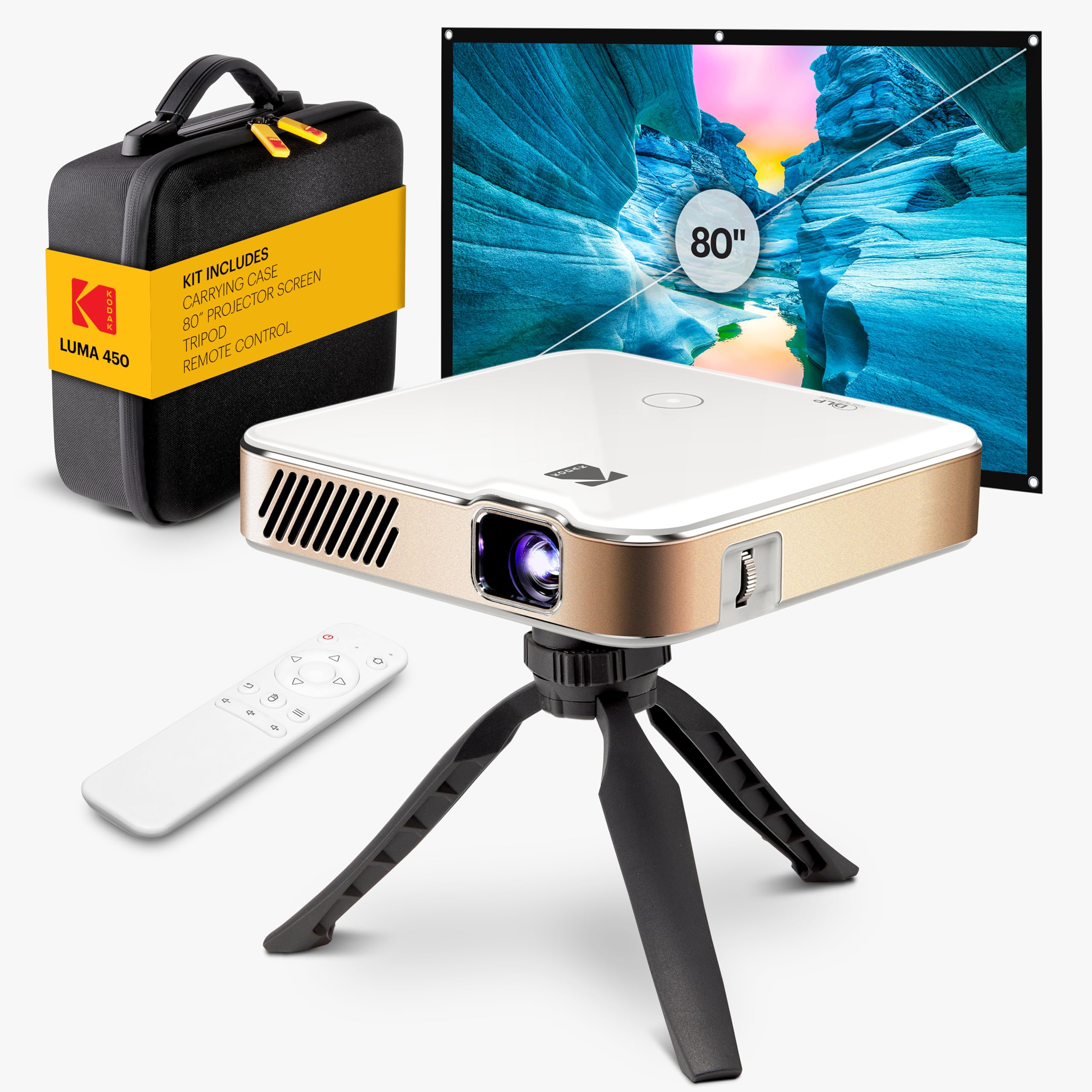 Luma 450 Full Hd Smart Projector Complete Kit 1080P Resolution, 150 Ansi Lumens, Wi-Fi & Bluetooth Up To 150 Display Includes Tripod, Carry Case & 80 Screen