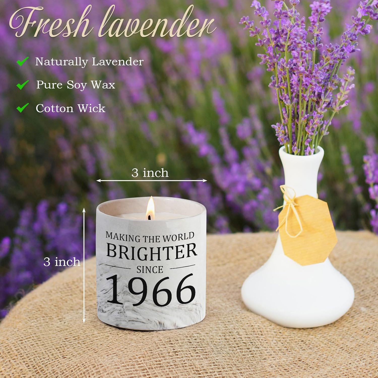 60Th Birthday Gifts For Women - 1966 Birthday Gifts For Women Men, 60 Year Old Bday Gift For Her Female, 6Oz Sixty Lavender Decor Ceramics Candle
