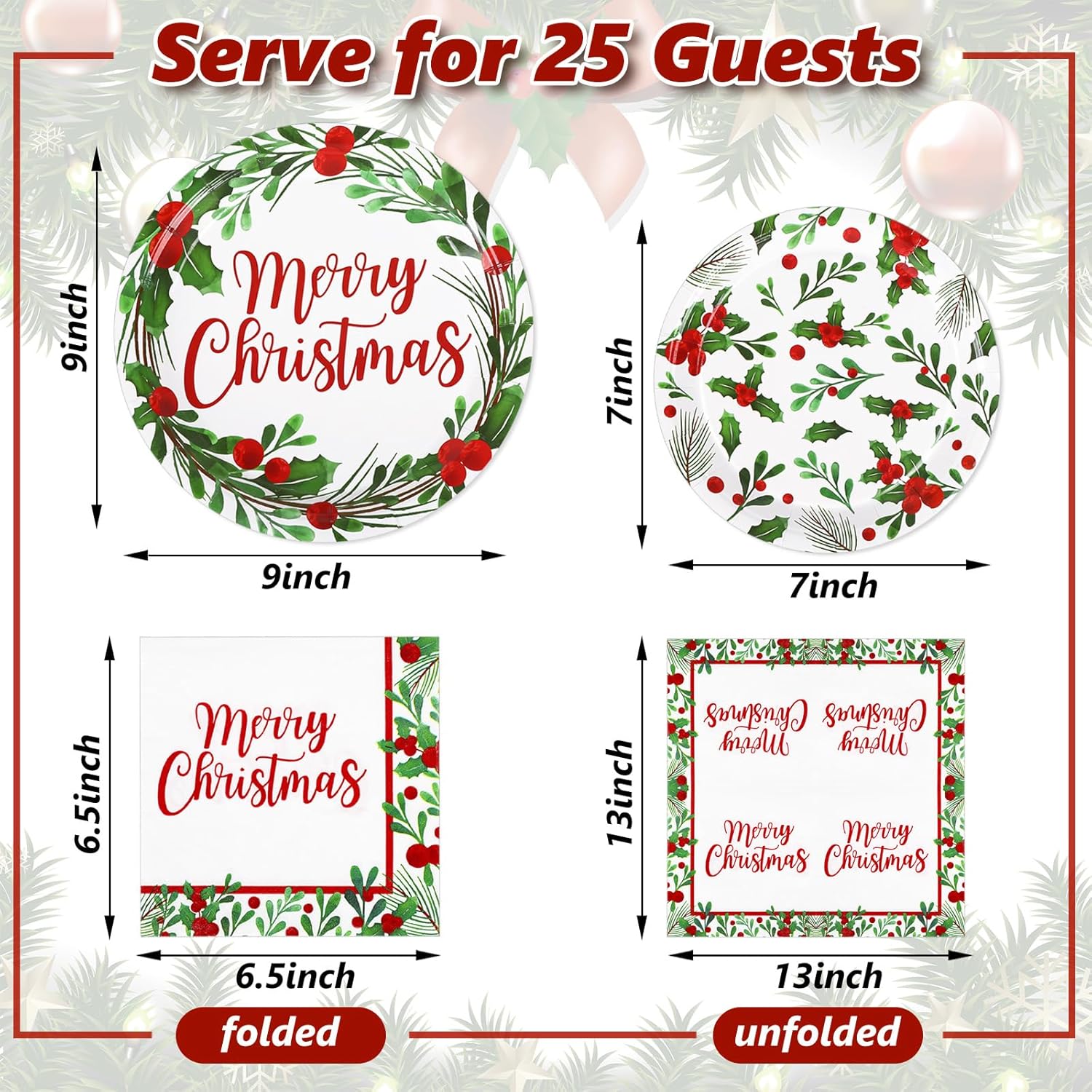 75Pcs Christmas Plates Napkins Watercolor Tableware Set Merry Christmas Disposable Paper Plates Napkins Plants Xmas Dinnerware For Holiday Party Table Supplies