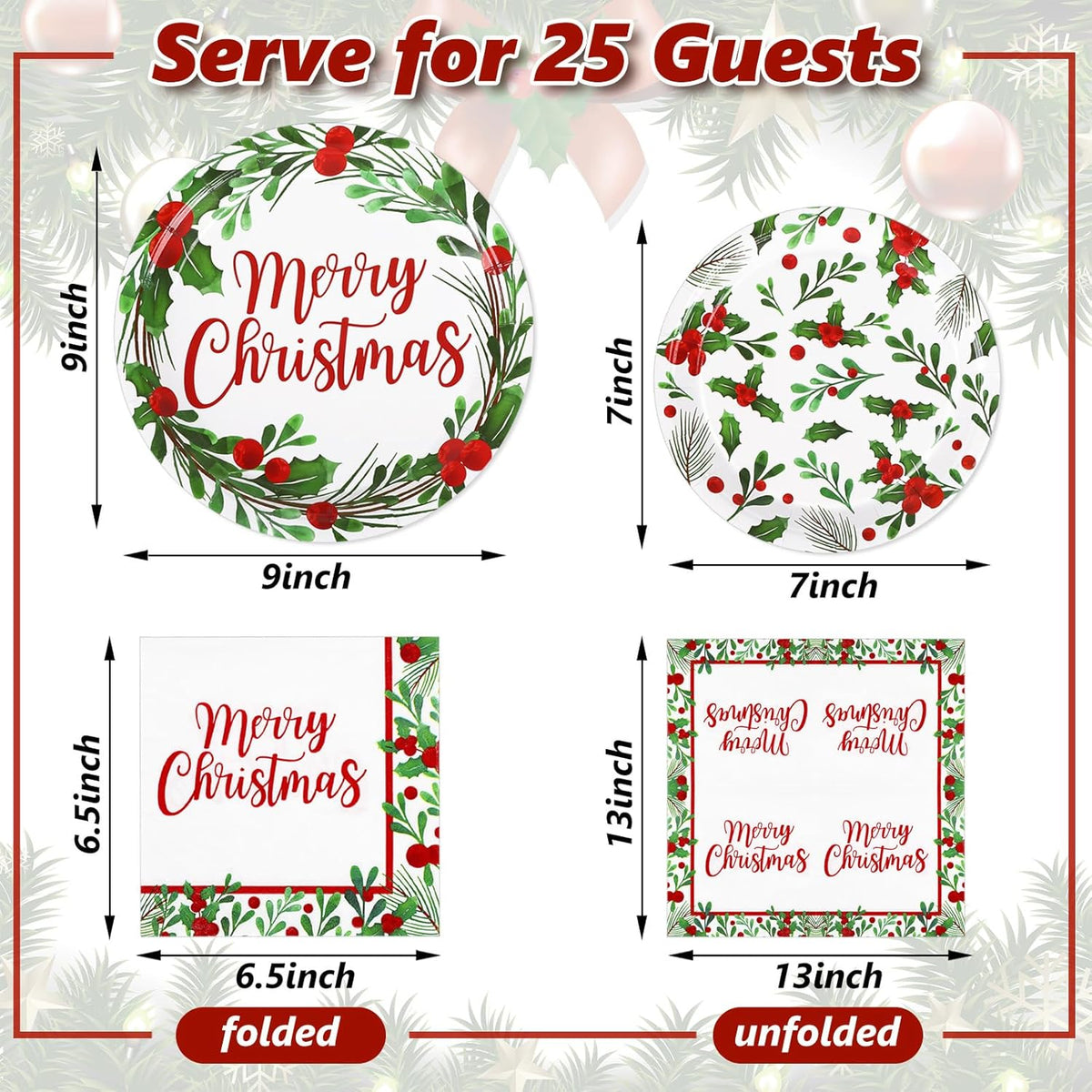 75Pcs Christmas Plates Napkins Watercolor Tableware Set Merry Christmas Disposable Paper Plates Napkins Plants Xmas Dinnerware For Holiday Party Table Supplies