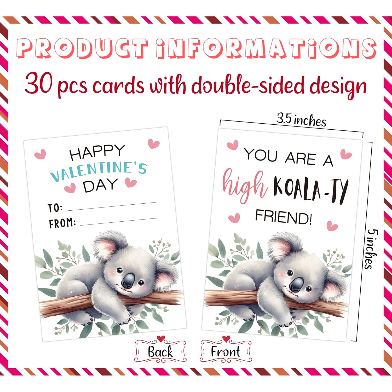 30 Pcs Koala Valentines Day Cards, Cute Valentines Day Gifts For Teen, Greeting Cards For Classroom Gift Exchange Party Favor Supplies(Mq-6-5)